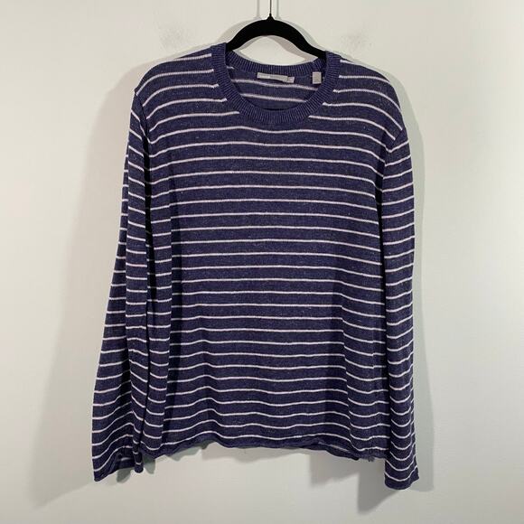 Vince Men Navy Striped 100% Linen Long Sleeve Top Size XXL - Picture 1 of 8